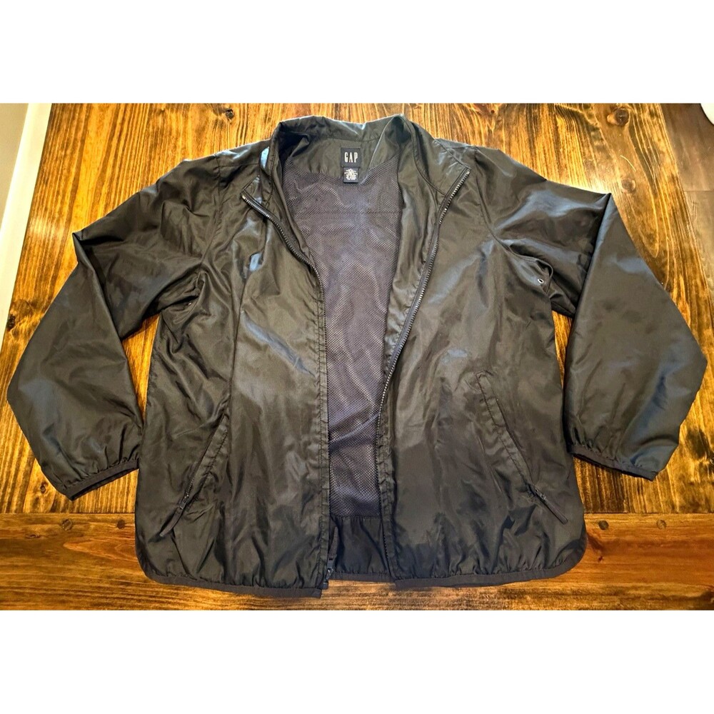 Vintage GAP Mens Large Full Zip Windbreaker Jacket Black Mesh Lined Y2K SU00